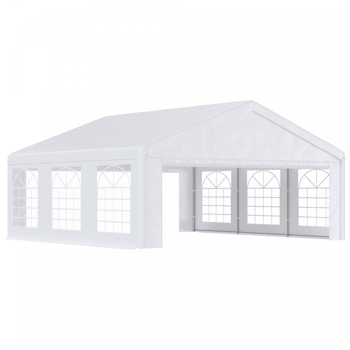 Outsunny 20'x20' Grand Abri De Voiture Exterieur Robuste Garage Party Event Tente Patio Gazebo Auvent Avec Paroi Laterale Amovible, Blanc