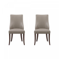 Chaise de salle a manger moderne Connie en bois, cuir vegetalien et velours taupe - Lot de 2