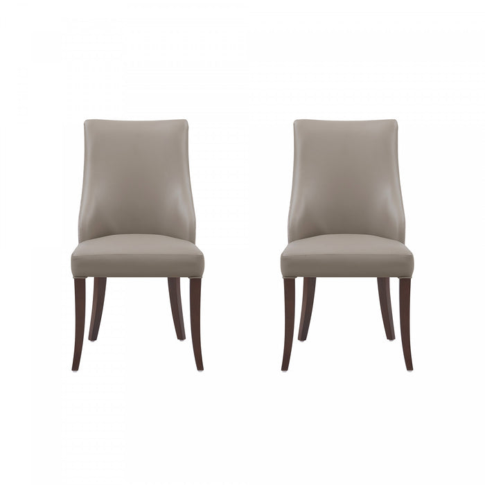Chaise de salle a manger moderne Connie en bois, cuir vegetalien et velours taupe - Lot de 2