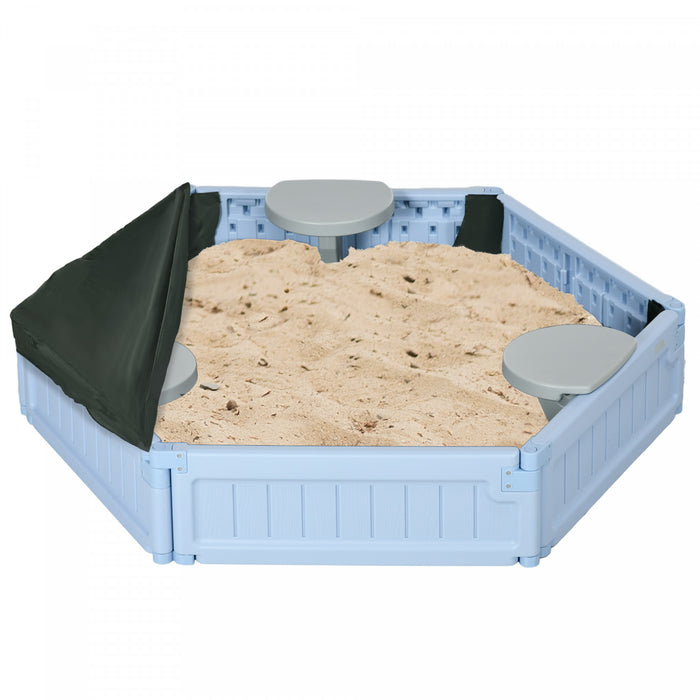 Bac A Sable Pour Enfants Avec Couvercle Bac A Sable Pour Enfants Design Diy Station De Jeu Pour L'exterieur Cour Arriere Comprend 3 Sieges, Doublure De Fond, Pour 3-12 Ans, Bleu Clair