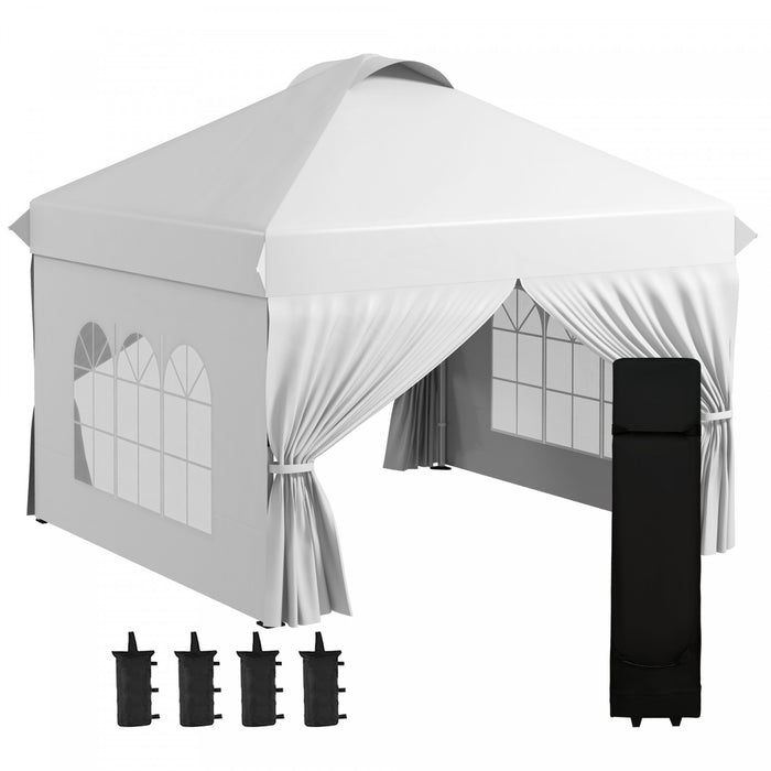 Outsunny Tente D'exterieur Escamotable 10' X 10', 4 Parois Laterales, Blanc