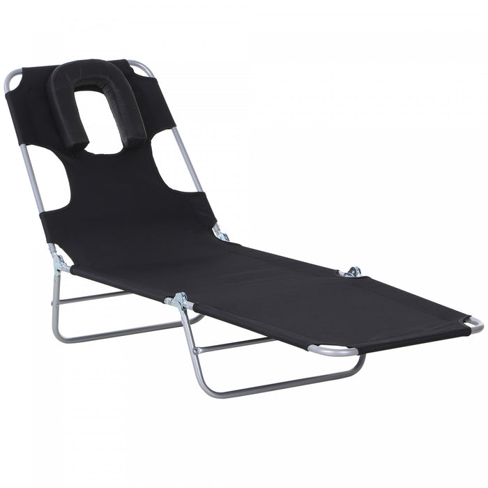 Chaise Longue D'exterieur Outsunny, Chaise Longue Pliable Reglable, Noire.