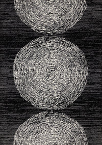  Tapis Florence noir, gris et blanc a motif d'anneaux d'arbre, 5'3