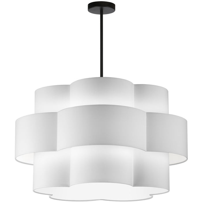 Lustre Phlox de Dainolite avec abat-jour blanc, fini noir mat et 4 ampoules