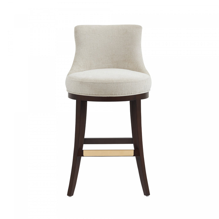 Tabouret de bar moderne en bois Lucia, revetu de chenille, coloris naturel