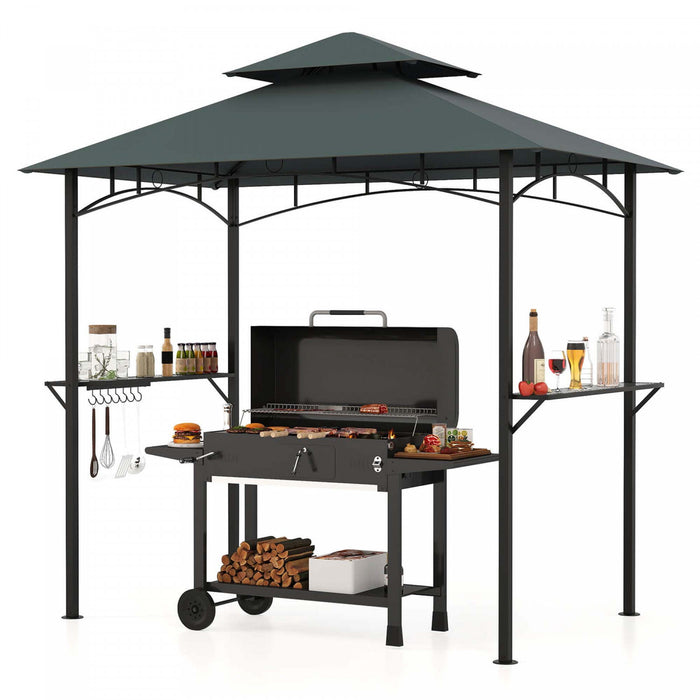 Costway 8’ X 5’ Grill Gazebo Avec 2 Etageres 7 Crochets Cadre En Metal Soft Top Gris