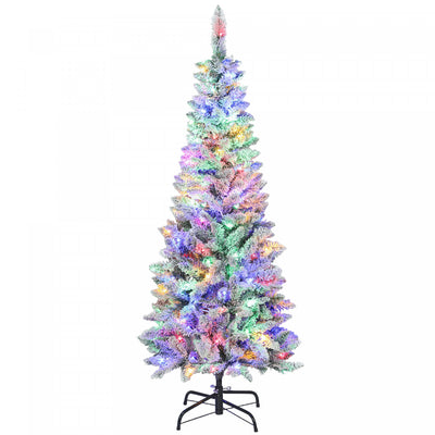 HOMCOM 5ft Frosted Christmas Tree with Dual Colour Light, Pencil Xmas Tree