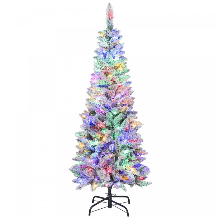 HOMCOM Sapin de Noel Givre 5pi avec Lumieres Bicolores, Sapin de Noel