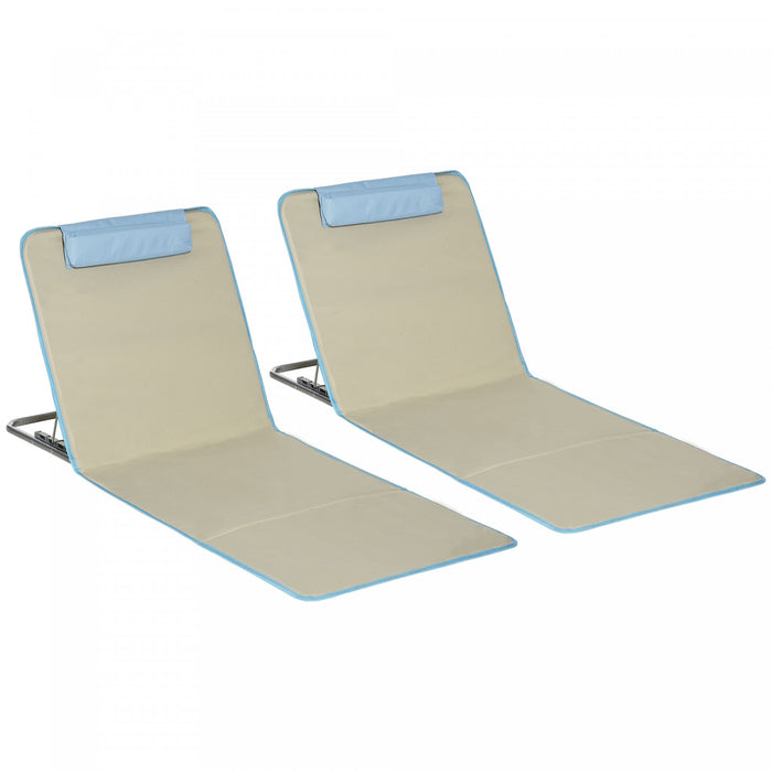 Outsunny Lot De 2 Chaises Longues De Plage, Tapis De Plage Pliable, Beige