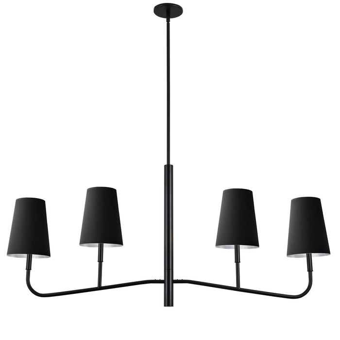 Lustre horizontal Eleanor de Dainolite avec abat-jour noir et argenté, fini noir mat et 4 ampoules