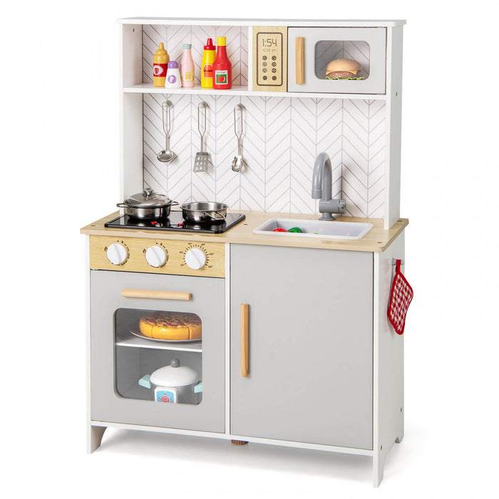 Costway Kids Kitchen Playset Avec Lumieres Sons Micro-ondes Four Cuisine Accessoires