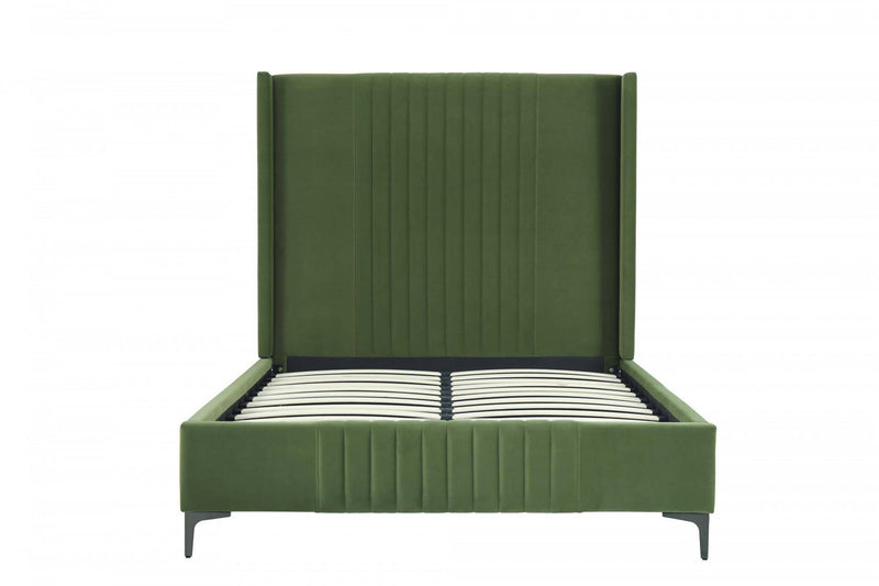 Lit complet Promenade style milieu du siecle moderne en velours capitonne vert mousse