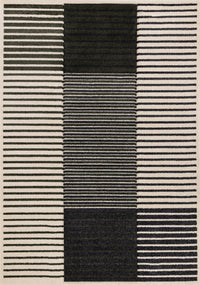 Tapis Maverick vert, noir et blanc a rayures modernes, 5'3