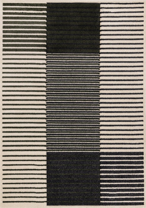 Tapis Maverick vert, noir et blanc a rayures modernes, 5'3\" x 7'7\"