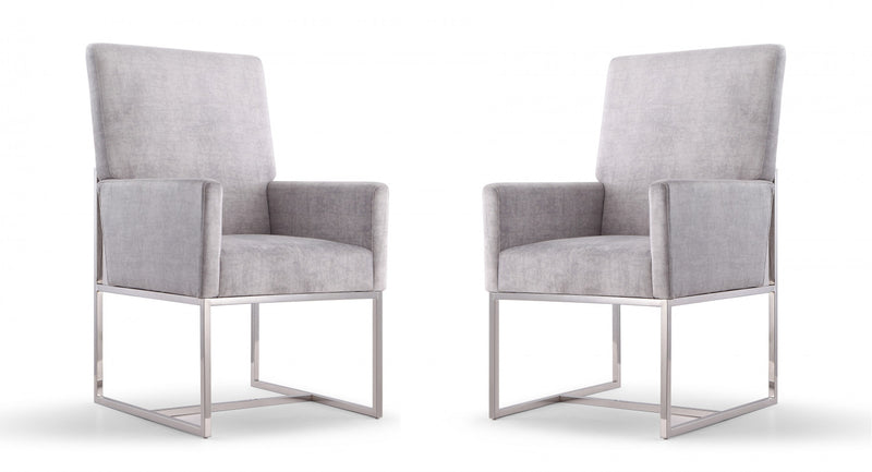 Chaise de salle a manger moderne en velours et metal Element gris - Lot de 2