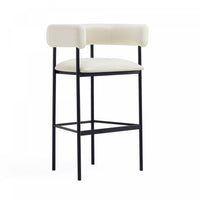  Tabouret de bar contemporain Onda en cuir vegetalien et metal, rembourre, coloris ivoire