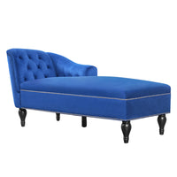 Serena Chaise Longue en Velours a Capitonnage Boutonne et Clous Decoratifs, Bleu