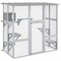 Pawhut Catio Enclos D'exterieur Pour Chat En Bois Avec Toit Resistant Aux Intemperies, Pont, Boite D
