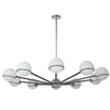Lustre Sofia de Dainolite en verre blanc opale, avec fini noir mat et chromé poli et 10 ampoules