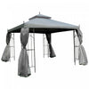 Outsunny 10' X 10' Abri De Jardin En Acier Pour L'exterieur Avec Rideaux En Maille Amovibles, Etageres De Presentation Et Cadre En Acier, Gris