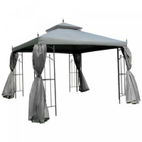 Outsunny 10' X 10' Abri De Jardin En Acier Pour L'exterieur Avec Rideaux En Maille Amovibles, Etager