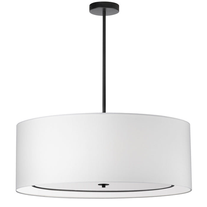 Grand luminaire suspendu Porscha de Dainolite avec abat-jour blanc, fini noir mat et 4 ampoules