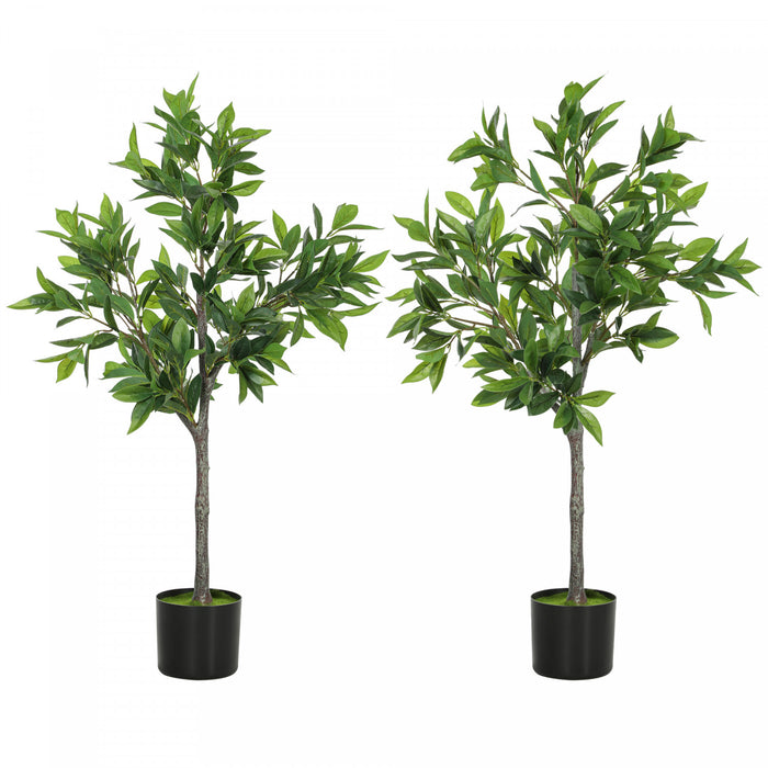 HOMCOM Lot de 2 fausses plantes a 345 feuilles, lauriers realistes, vert