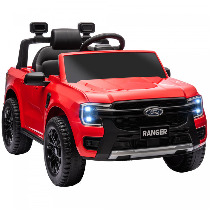 Qaba Ford Ranger 12v Avec Rangement Arriere, Voiture Electrique A Batterie Pour Enfants Avec Telecommande, Suspension A Ressort, Phares, Klaxon, Rouge