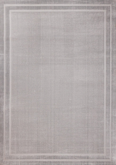 Carpette à poil long et court Ellie en polyester doux texturé à bordure grise - 5 pi 3 po x 7 pi 7 po