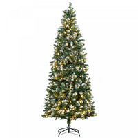 Homcom Arbre De Noel Artificiel Pre-eclaire De 7,5 Pi, Pointes Enneigees