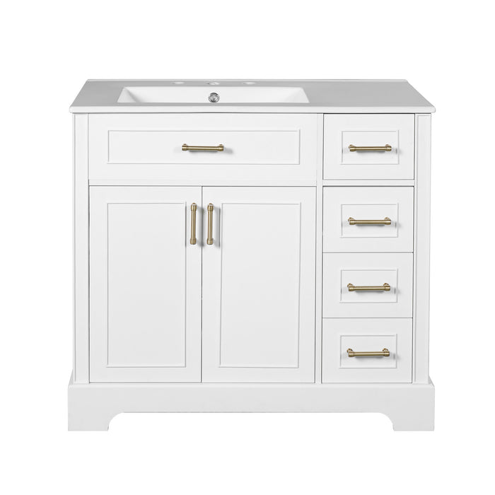 Paul Meuble-lavabo 36\" En Bois Massif Avec Vasque En Ceramique - Blanc