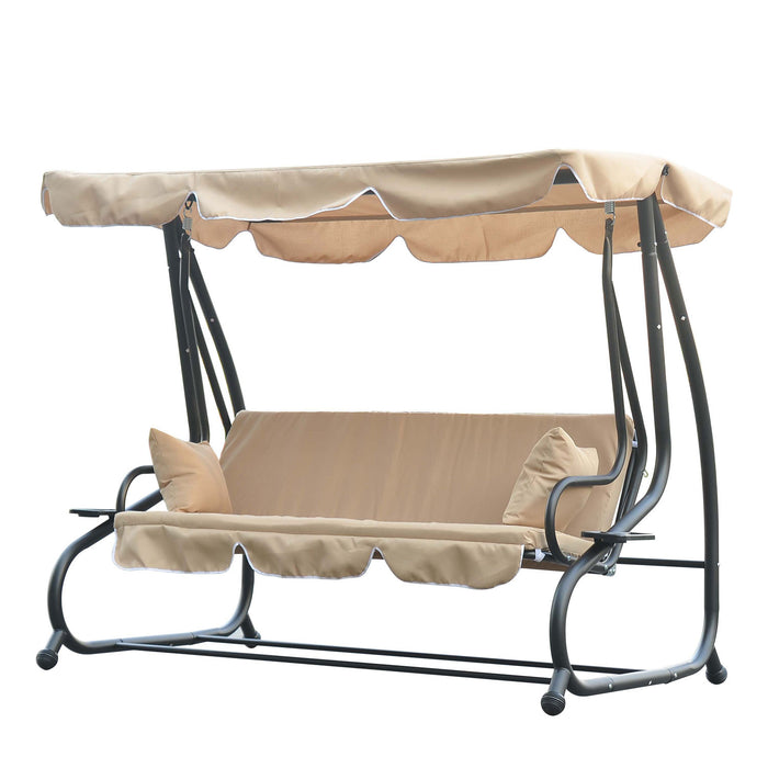 Outsunny Chaise Pivotante De Patio 3 Places Lit Rembourre Convertible