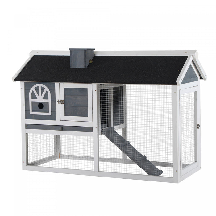 Pawhut Clapier D'exterieur Pour Lapin De 47\" De Long Avec Toit Etanche, Plateau Amovible Et Rampe, Gris Et Blanc