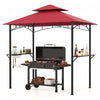 Costway 8’ X 5’ Grill Gazebo Avec 2 Etageres 7 Crochets Cadre En Metal Soft Top Vin