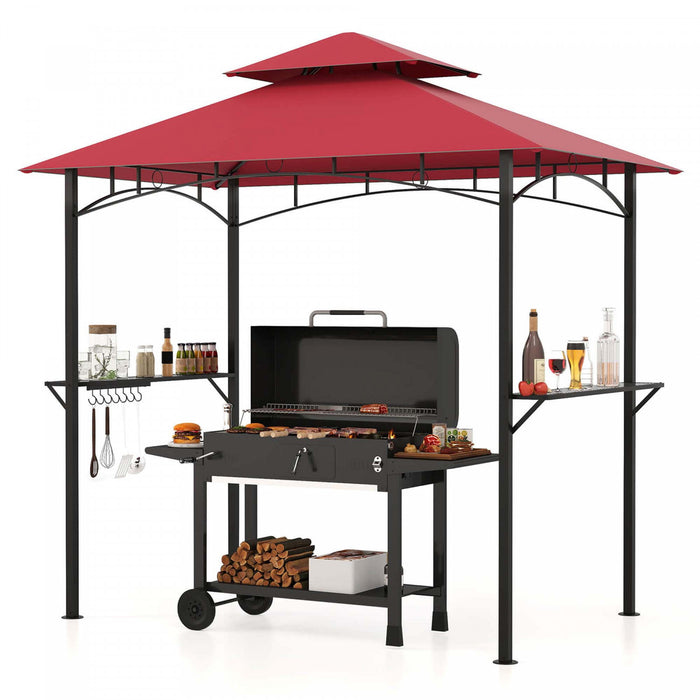 Costway 8’ X 5’ Grill Gazebo Avec 2 Etageres 7 Crochets Cadre En Metal Soft Top Vin