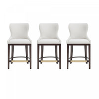  Tabouret de comptoir Blair moderne en bois et tissu blanc - Lot de 3