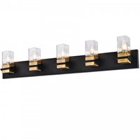 Lumière de coiffeuse Veronica de Dainolite en verre transparent, avec fini noir mat et laiton vieilli et 5 ampoules