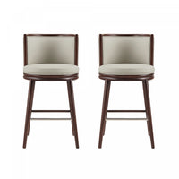 Tabouret de bar moderne en bois et tissu Evalyn, coloris pierre - Lot de 2