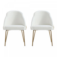 Chaise de salle a manger moderne Gracie en cuir vegetalien blanc et or avec structure en metal - Lot de 2