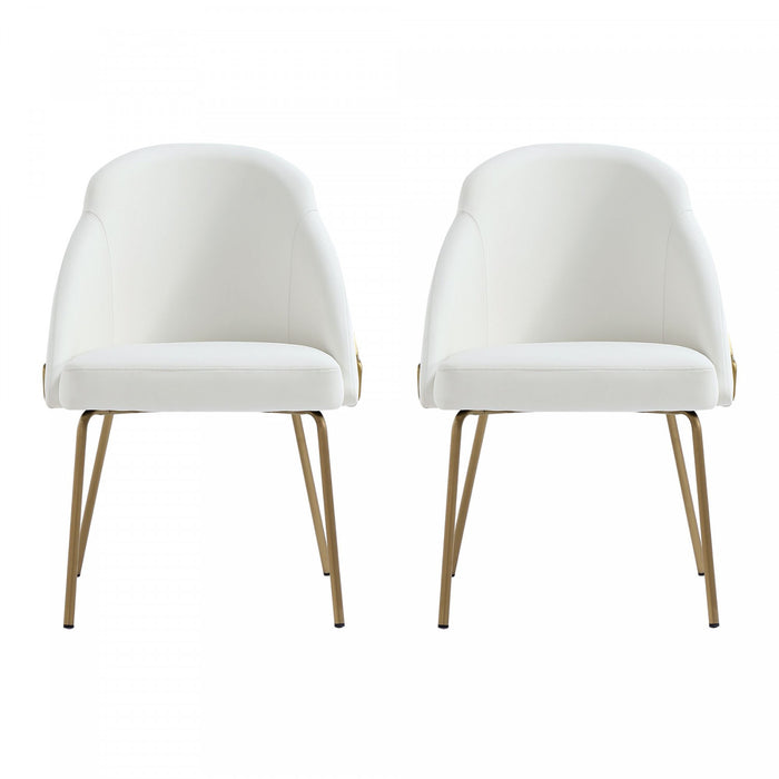 Chaise de salle a manger moderne Gracie en cuir vegetalien blanc et or avec structure en metal - Lot de 2