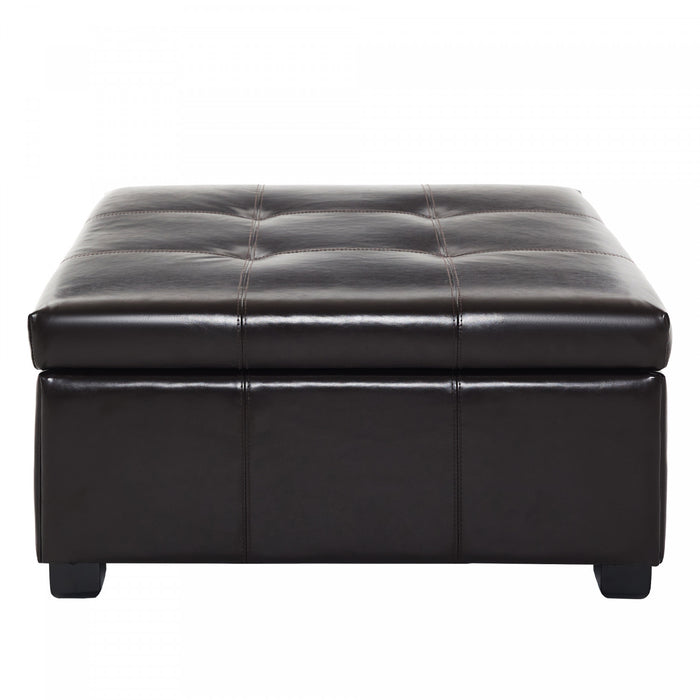 Liam Ottoman Coffre Carre Large de 34,25\" en Simili Cuir avec Rangement, Chocolat