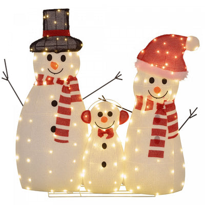 Outsunny Light Up Christmas Snowman Family Set of 3 with LED Lights White