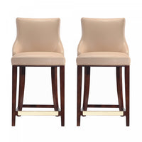 Tabouret de comptoir moderne en bois avec assise rembourree Shubert, couleur beige - Lot de 2