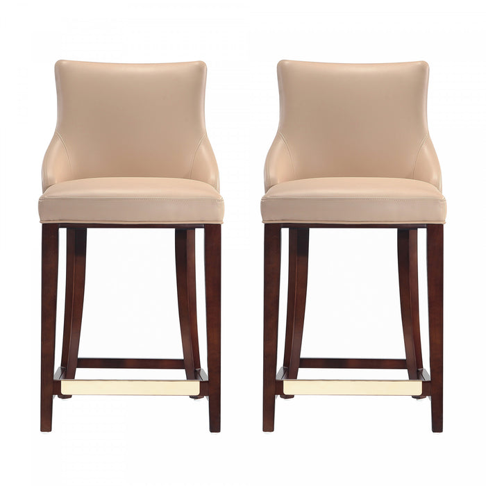 Tabouret de comptoir moderne en bois avec assise rembourree Shubert, couleur beige - Lot de 2