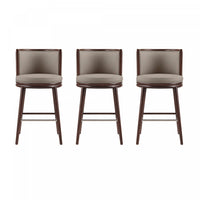 Tabouret de bar moderne en bois et tissu Evalyn, taupe - Lot de 3