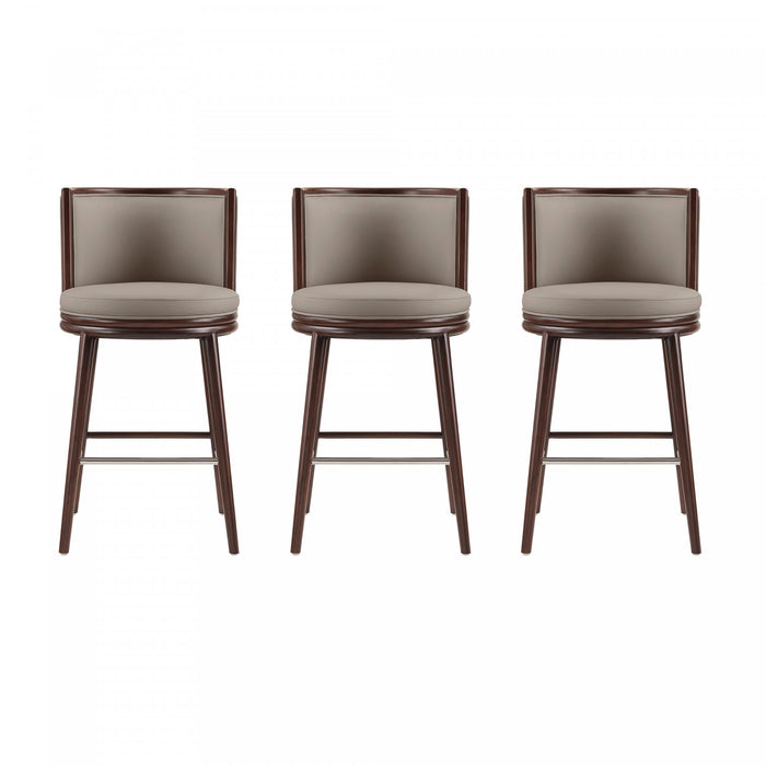 Tabouret de bar moderne en bois et tissu Evalyn, taupe - Lot de 3