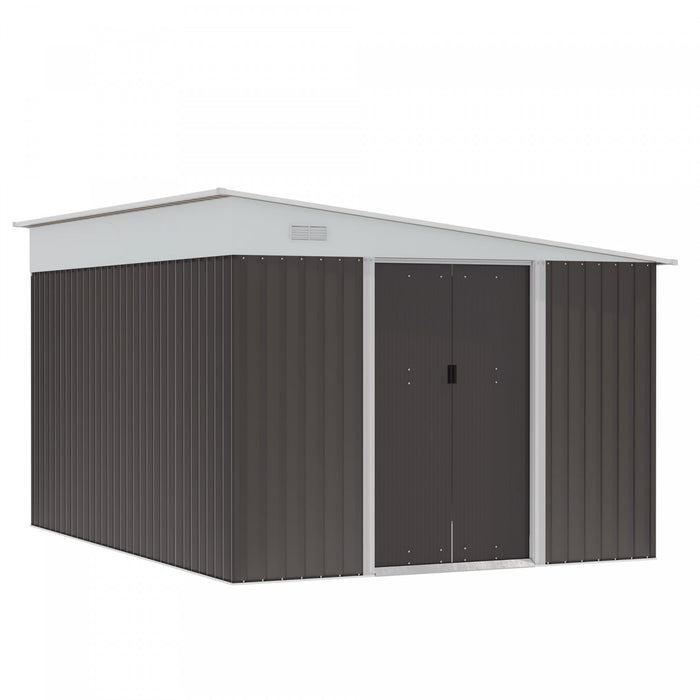 Outsunny - Abri De Jardin En Acier De 11,3 X 9,2 Pieds - Maison D'outils En Metal Pour L'exterieur, Avec Portes Coulissantes Doubles Et 2 Ventilateurs, Gris.
