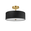 Plafonnier semi-affleuré Everly de Dainolite avec abat-jour noir, fini laiton vieilli et 3 ampoules