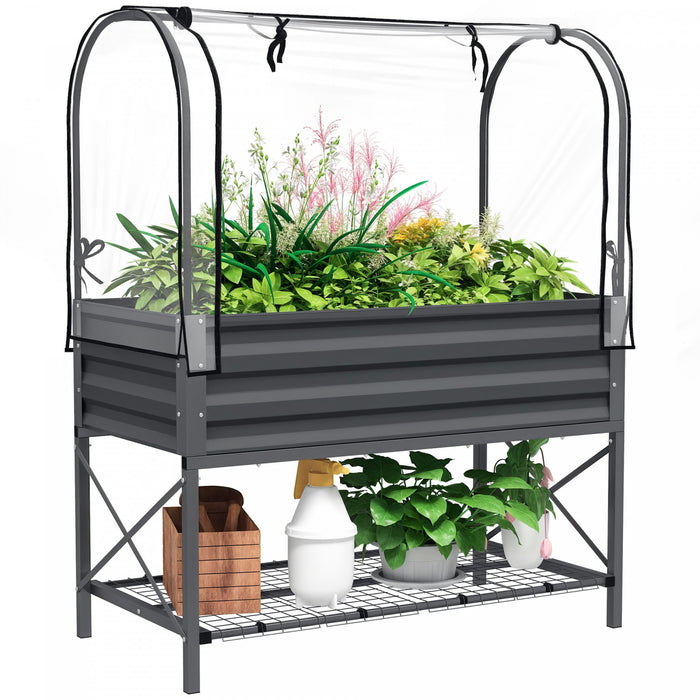 Outsunny Jardiniere surelevee metallique avec serre, gris fonce