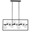 Luminaire suspendu horizontal Glasgow de Dainolite en verre transparent, avec cadre carré, fini noir mat et 10 ampoules